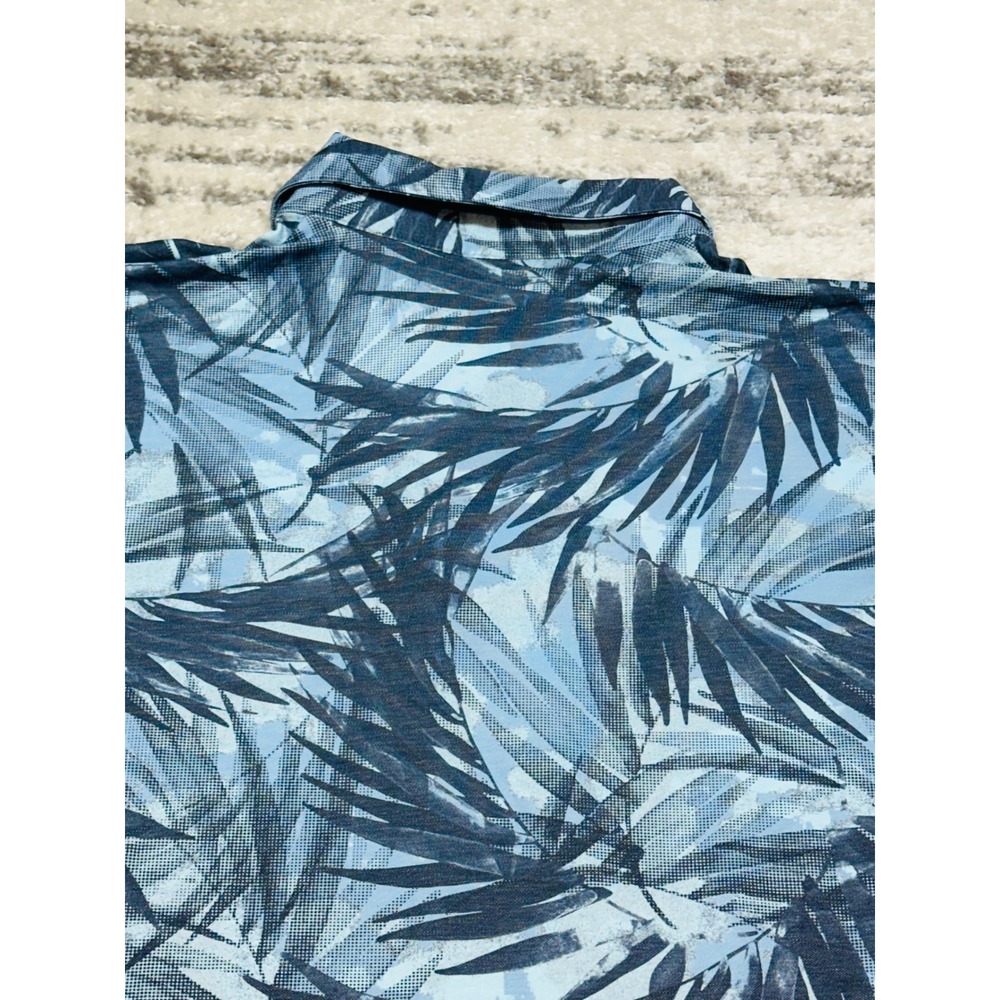 Travis Matthew Polo Shirt Mens L Blue Palm Leaf Tropical Print Performance Golf - Picture 7 of 7